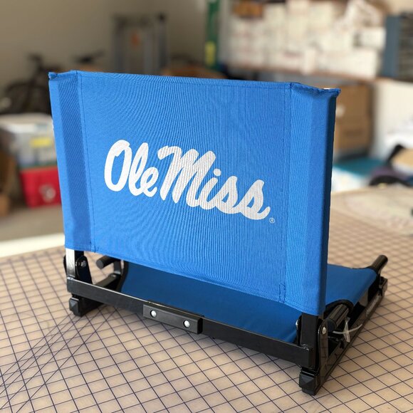 The Stadium Chair Other - Ole Miss Scipt UM Blue Stadium Chair Folding Stadium Chair Seat Heavy Duty